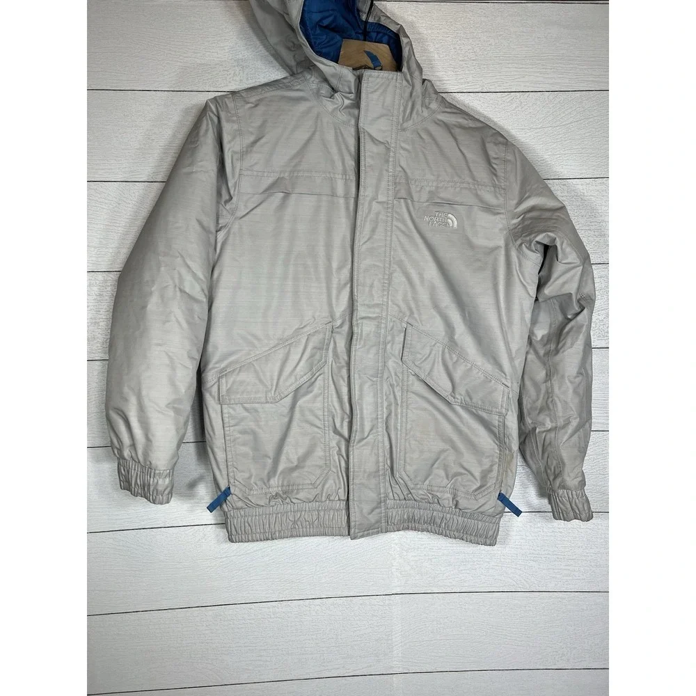 North Face Boys Large 14/16 Ski Snowboarding Jacket Silver Zipper Hoodie Winter